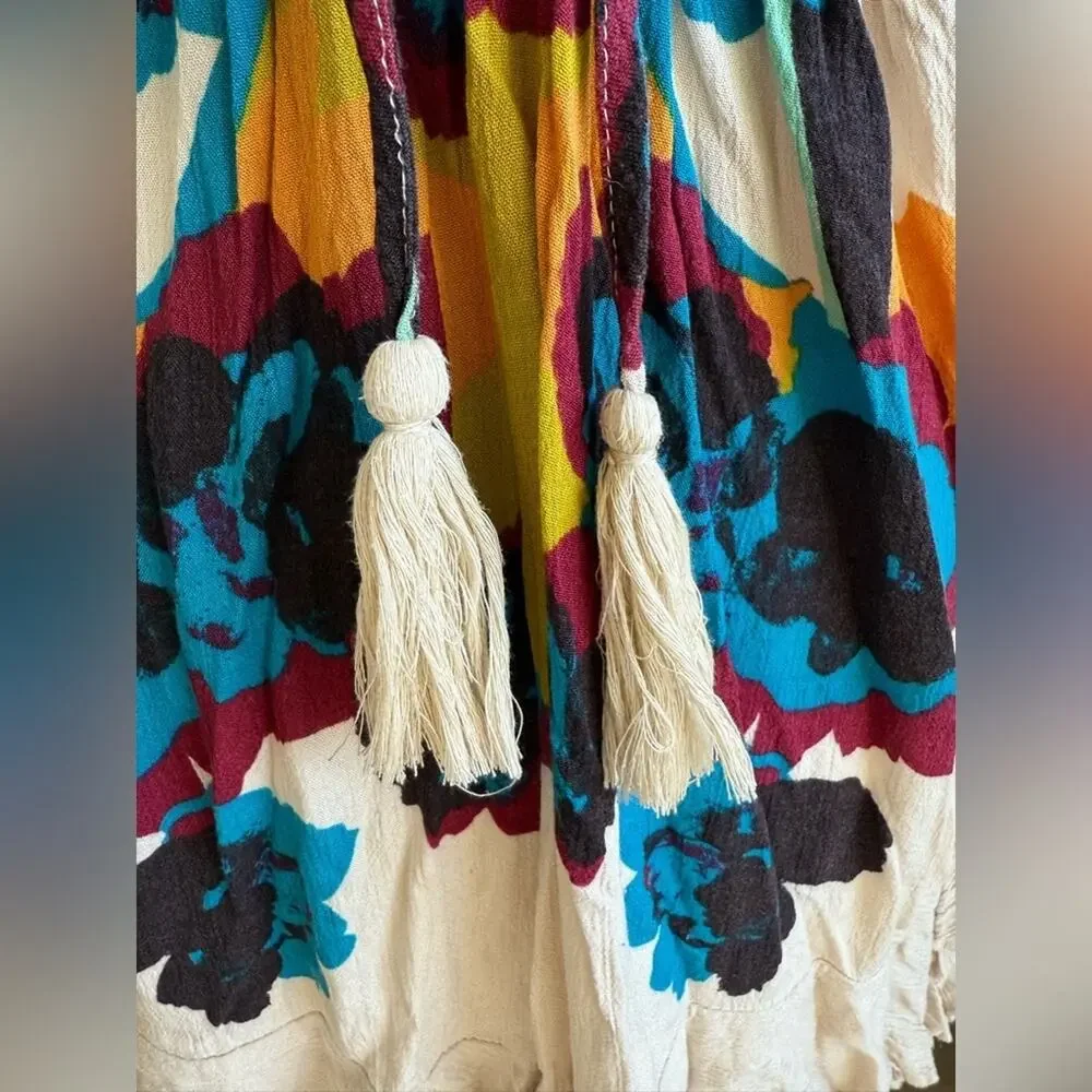 Free People Women's Sweet Lucy Slip Sun Dress Embroidered Tasseled Size XS Multi